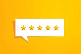 a speech bubble of five stars